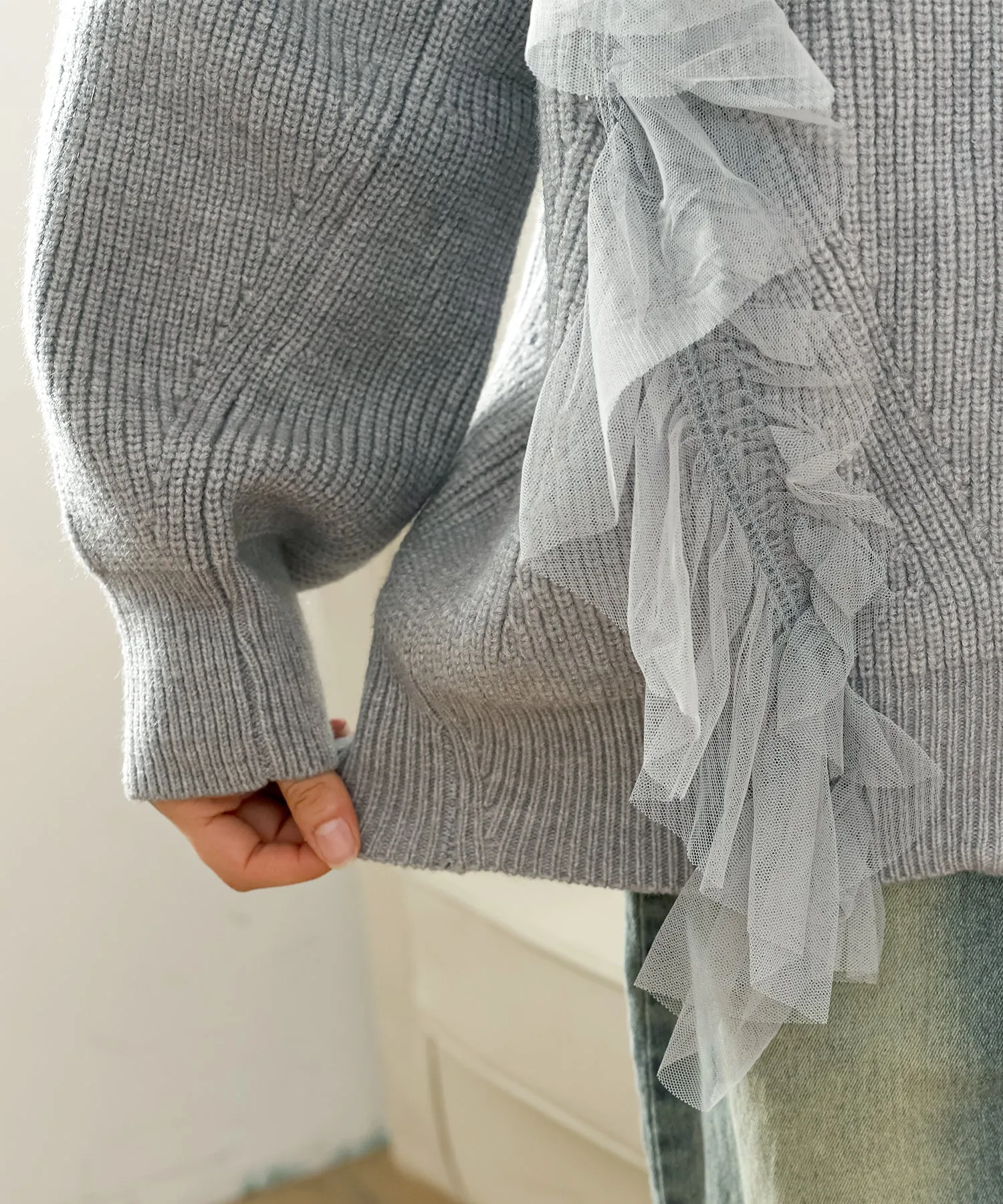 tulle ruffles knit cardigan