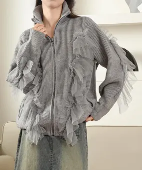 tulle ruffles knit cardigan