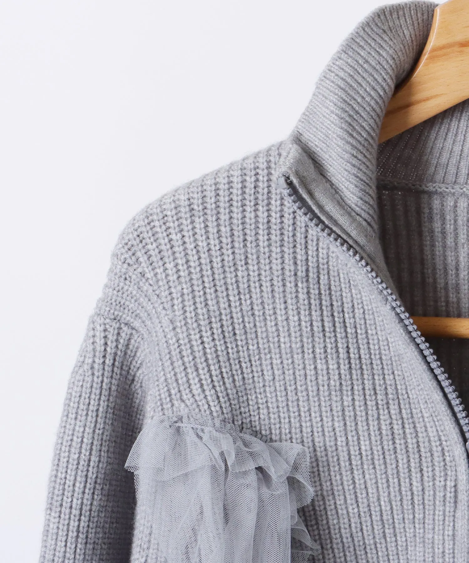 tulle ruffles knit cardigan