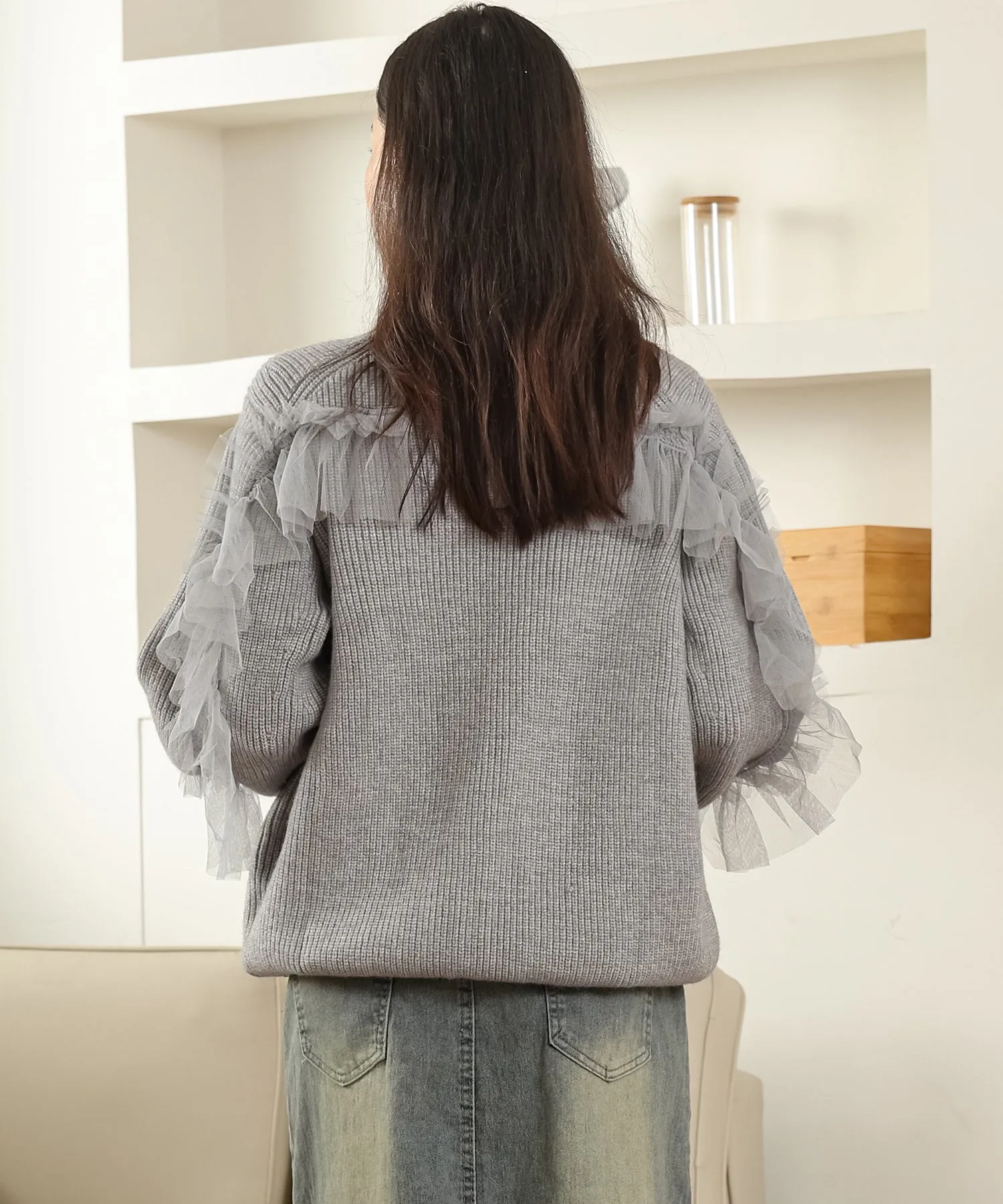 tulle ruffles knit cardigan