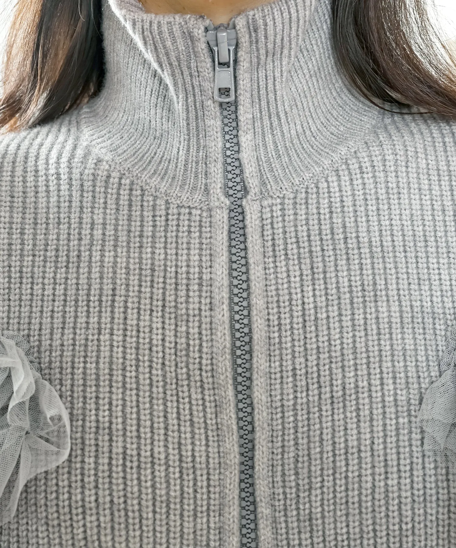 tulle ruffles knit cardigan