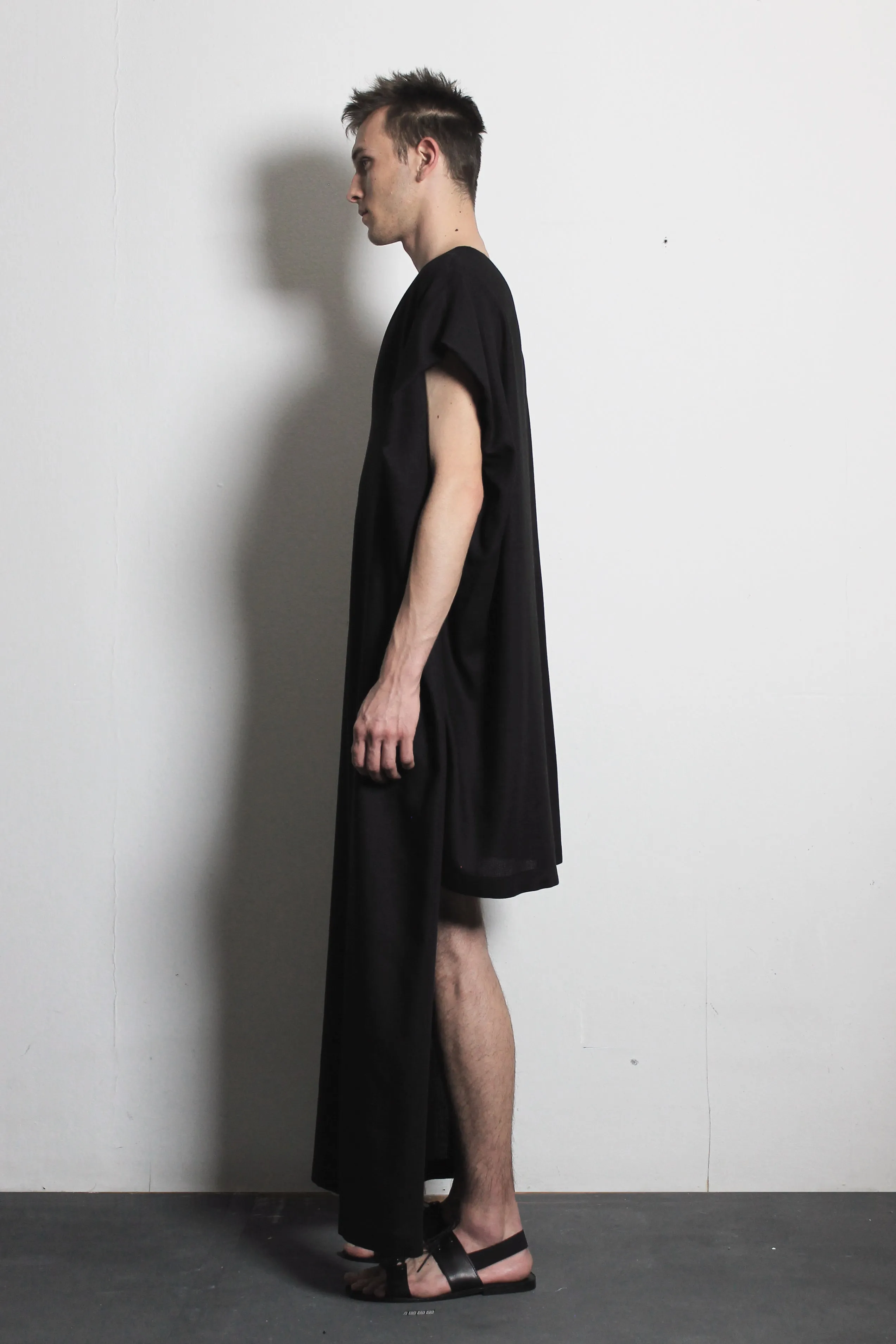 V-neck Black Flax Dress