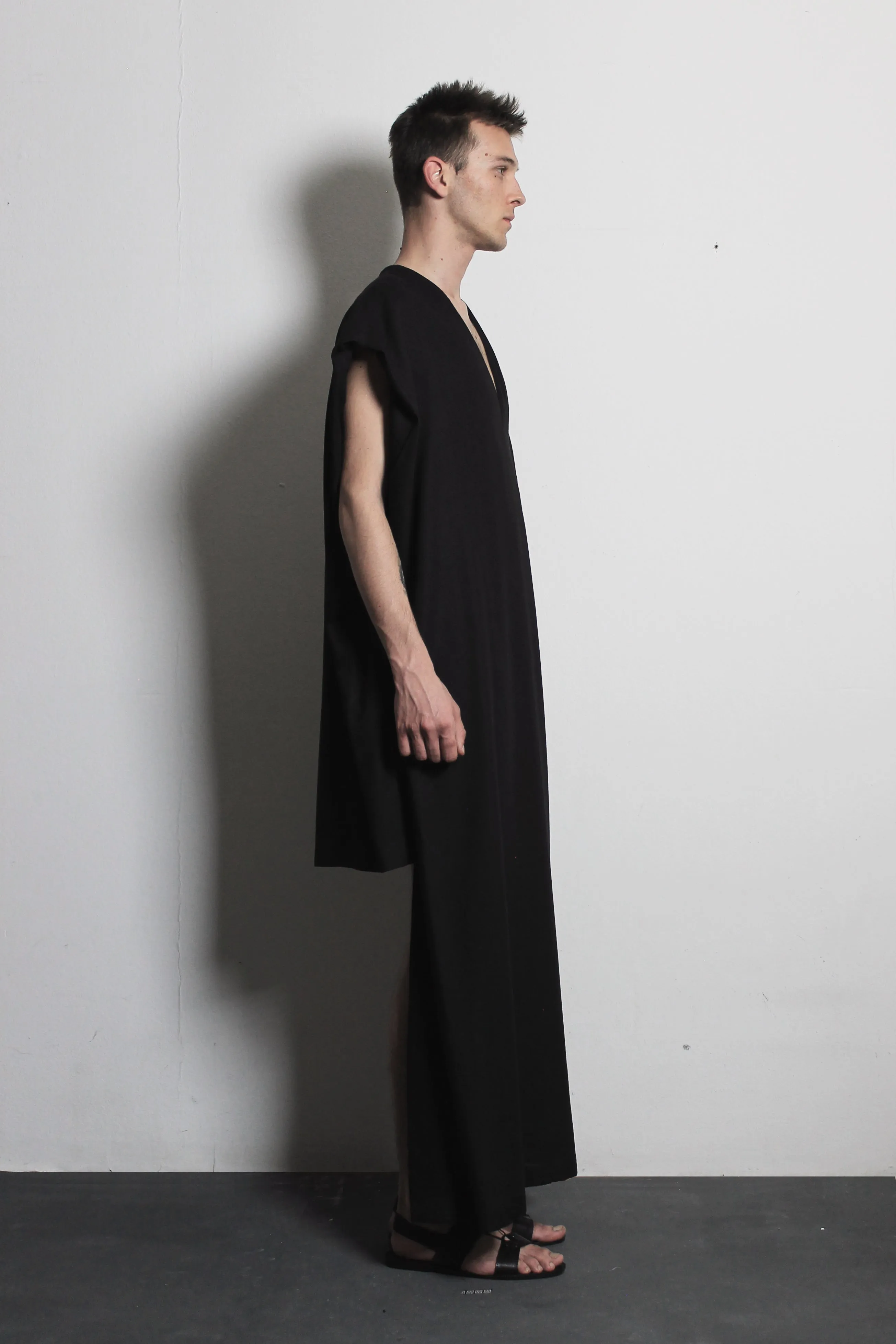 V-neck Black Flax Dress