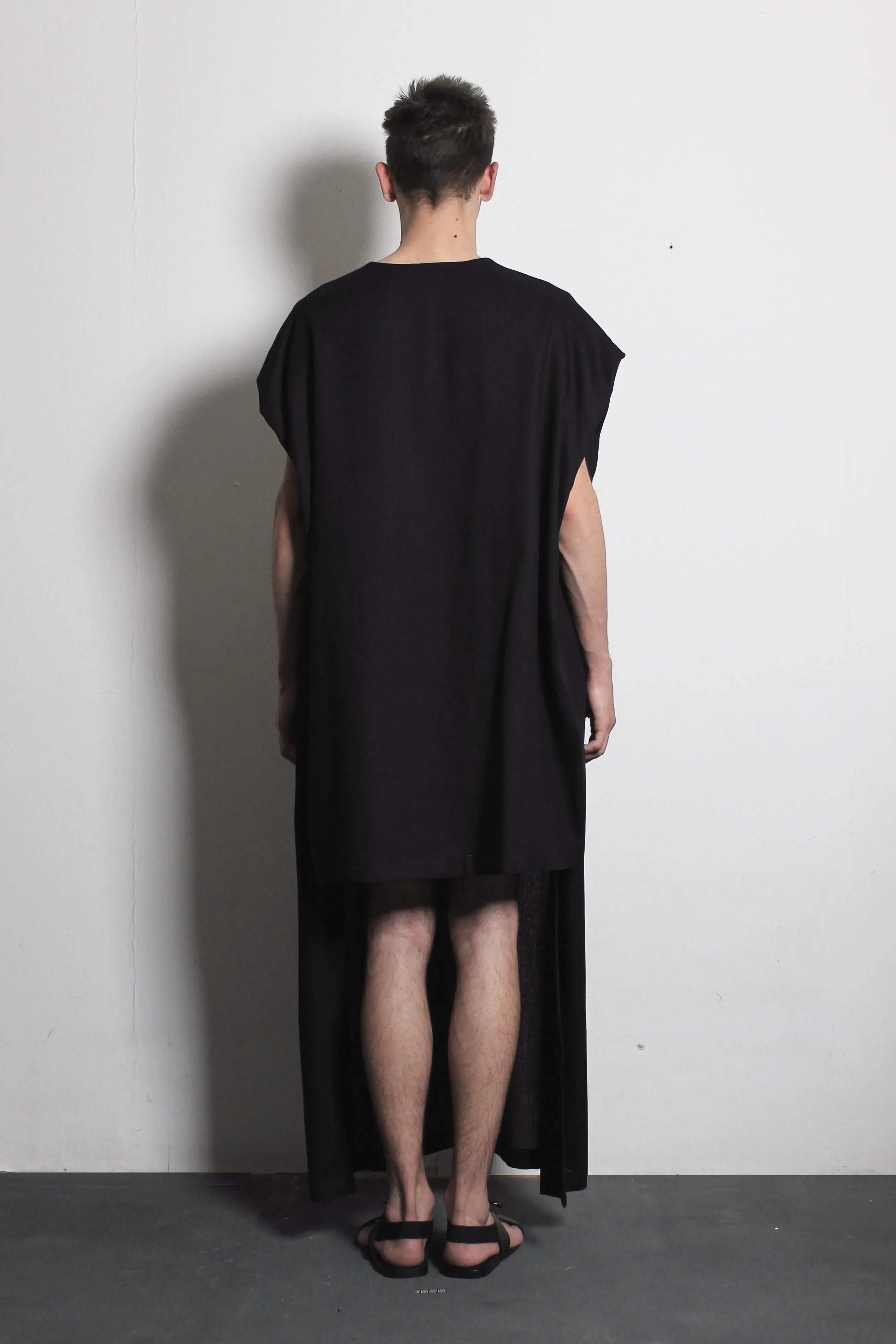 V-neck Black Flax Dress