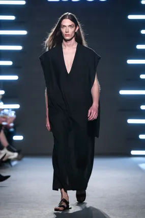 V-neck Black Flax Dress