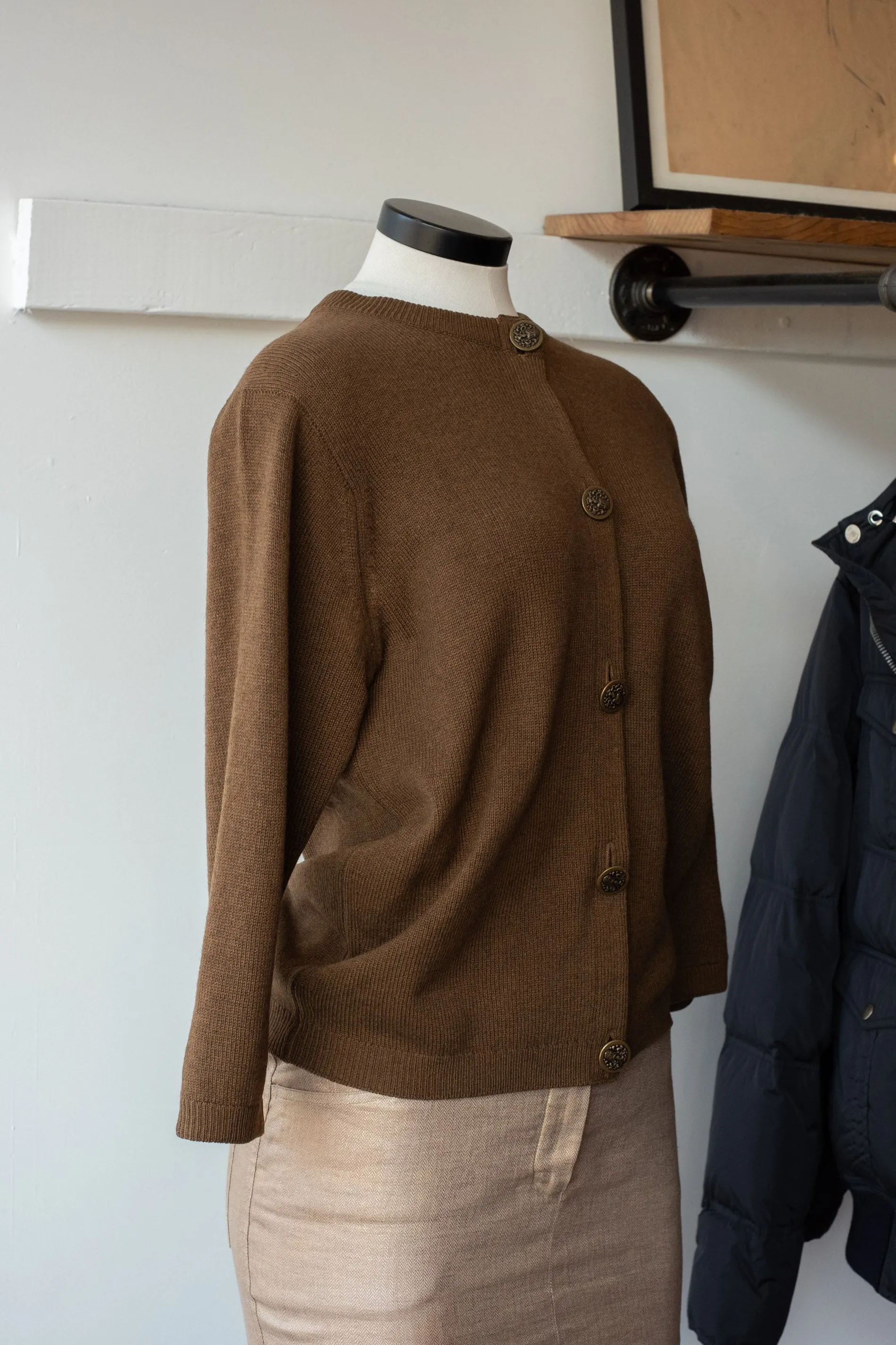 Vintage 60's Knit Cardigan with Bronze Crest Buttons