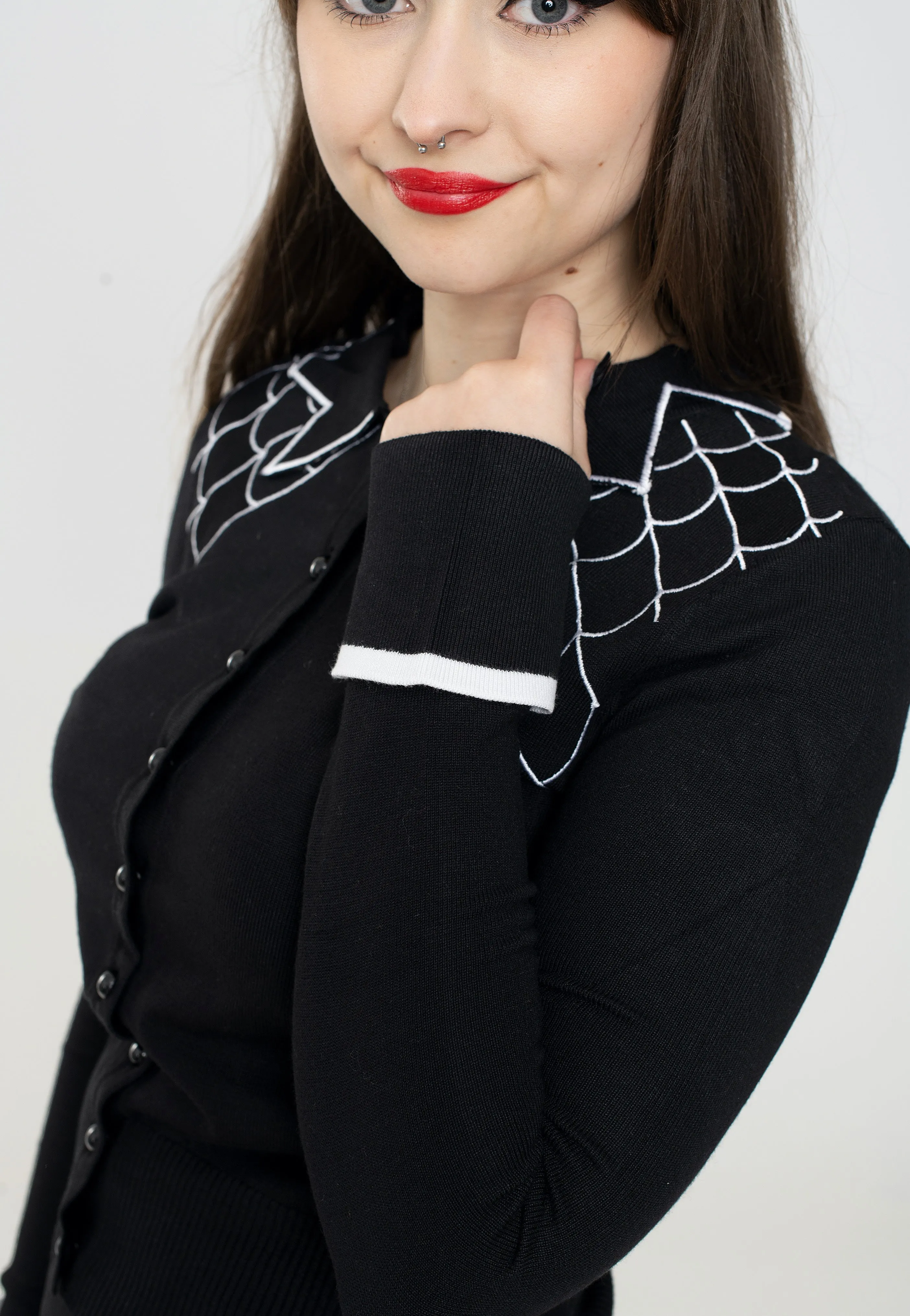 Voodoo Vixen - Virginia Long Sleeve Spider Web Collar Black - Cardigan