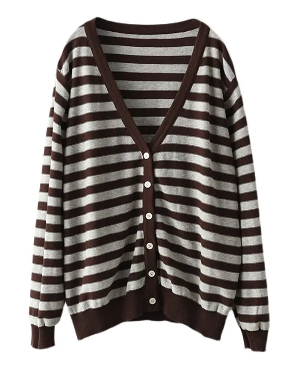 Women's Autumn Striped Knit Cardigan