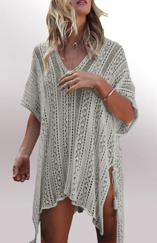Women's Crochet Knitted Tassel Tie Beachwear Kimono